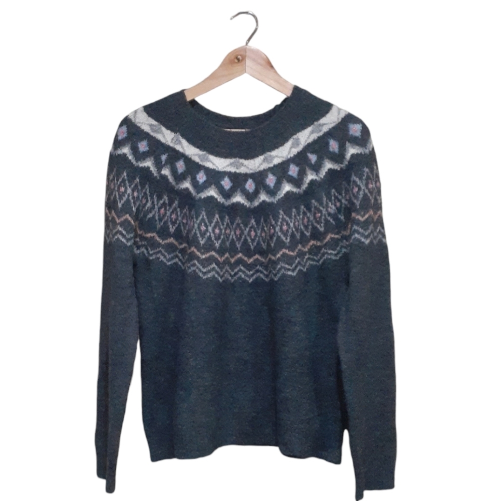 Immigini Women's FairIsle Wool Modal Blend Sweater Gray Made in Italy Size Large